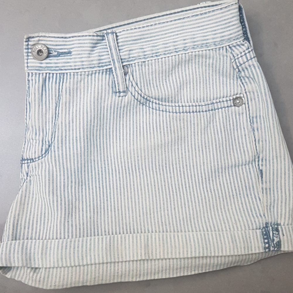 Bullhead Light Blue & White Striped Jean Shorts